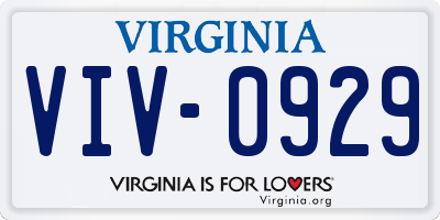 VA license plate VIV0929