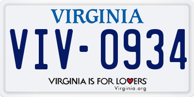 VA license plate VIV0934
