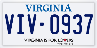 VA license plate VIV0937