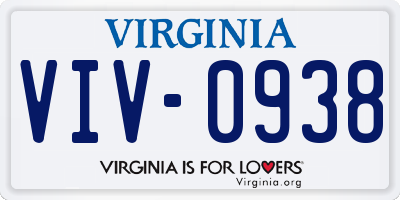 VA license plate VIV0938