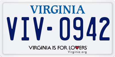 VA license plate VIV0942