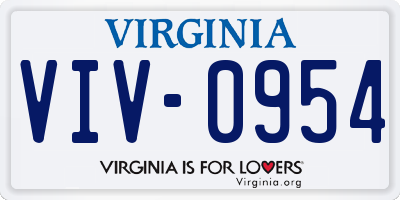 VA license plate VIV0954