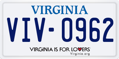 VA license plate VIV0962