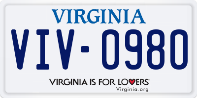 VA license plate VIV0980