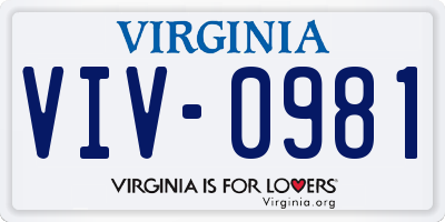 VA license plate VIV0981