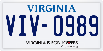 VA license plate VIV0989