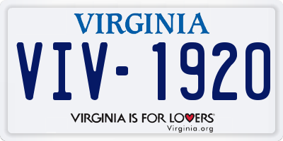 VA license plate VIV1920
