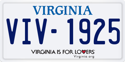 VA license plate VIV1925