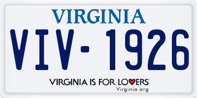 VA license plate VIV1926
