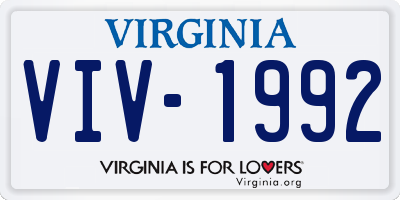 VA license plate VIV1992