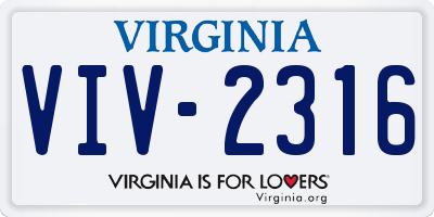 VA license plate VIV2316