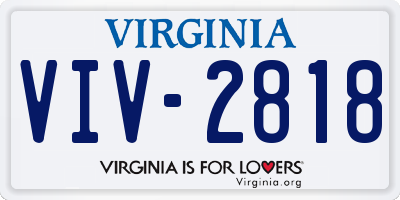 VA license plate VIV2818