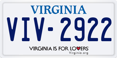 VA license plate VIV2922