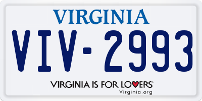 VA license plate VIV2993