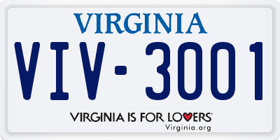 VA license plate VIV3001