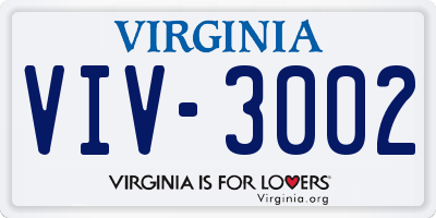 VA license plate VIV3002