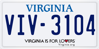 VA license plate VIV3104