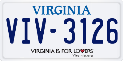 VA license plate VIV3126