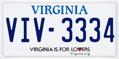 VA license plate VIV3334