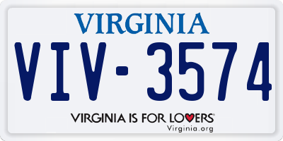 VA license plate VIV3574