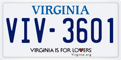 VA license plate VIV3601