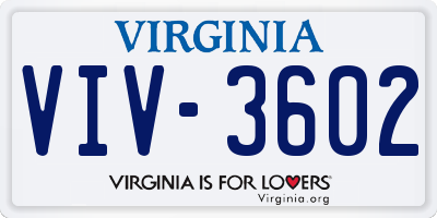 VA license plate VIV3602