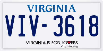 VA license plate VIV3618