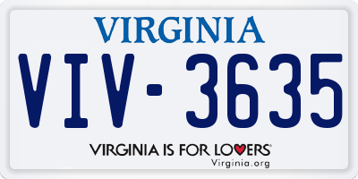 VA license plate VIV3635