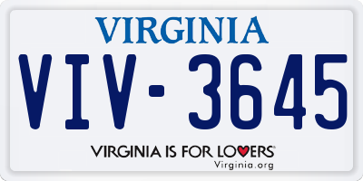 VA license plate VIV3645