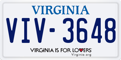VA license plate VIV3648