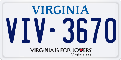 VA license plate VIV3670