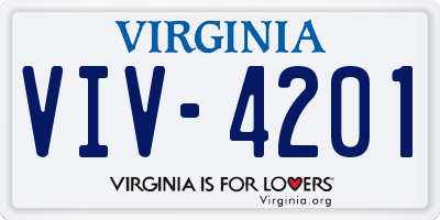 VA license plate VIV4201