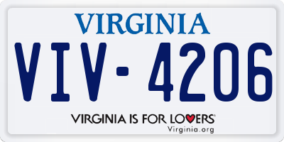 VA license plate VIV4206