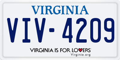 VA license plate VIV4209