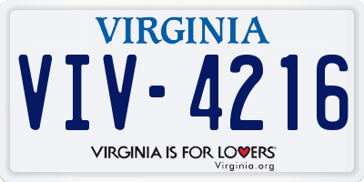 VA license plate VIV4216