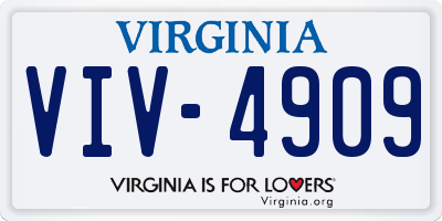 VA license plate VIV4909