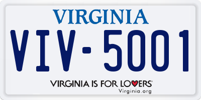 VA license plate VIV5001
