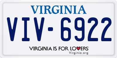 VA license plate VIV6922