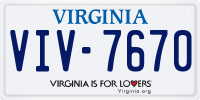 VA license plate VIV7670