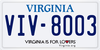VA license plate VIV8003