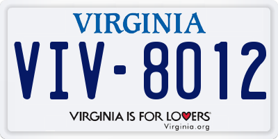 VA license plate VIV8012