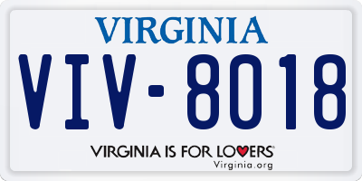VA license plate VIV8018