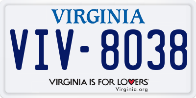 VA license plate VIV8038