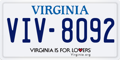 VA license plate VIV8092
