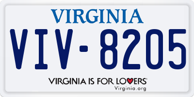 VA license plate VIV8205