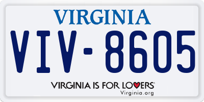 VA license plate VIV8605