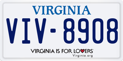 VA license plate VIV8908