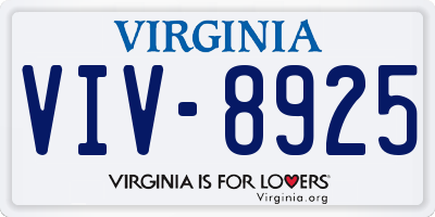 VA license plate VIV8925