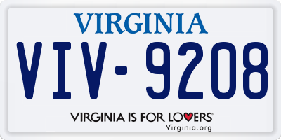 VA license plate VIV9208