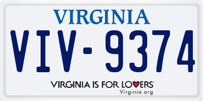 VA license plate VIV9374